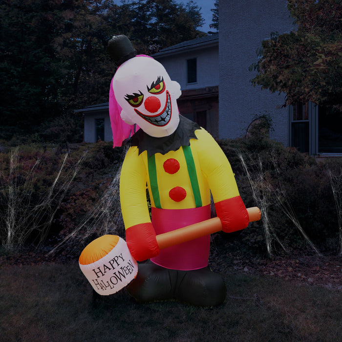 8 foot Tall light up Inflatable Happy Halloween Crazy Clown