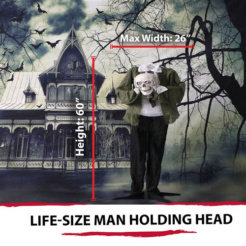 Lifesize Standing Skeleton Man Holding Head