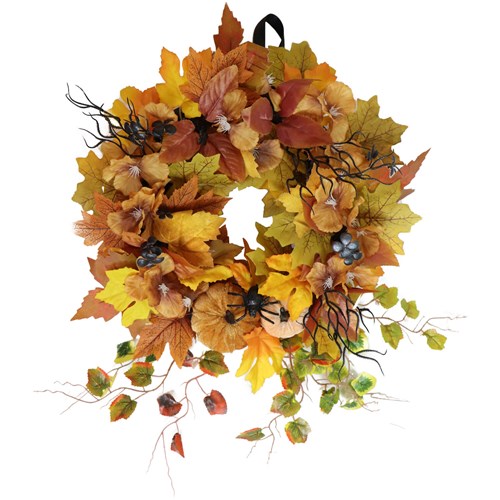 Festive Fall Leaves with Pumpkins Deluxe Designer Autumn Wreath