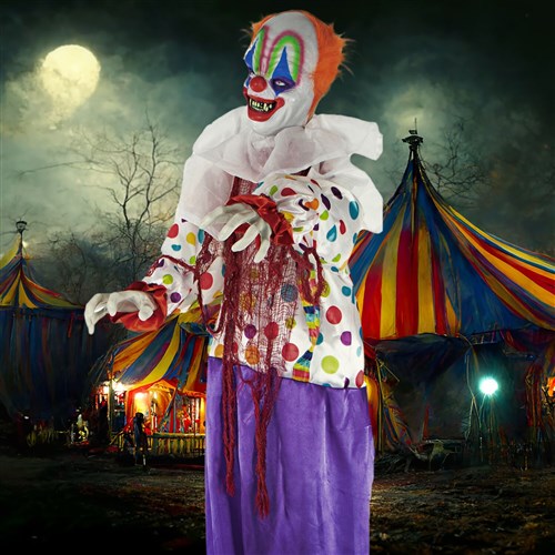 65" Life-Size Animatronic Talking Scary Clown with Flashing Red Eyes