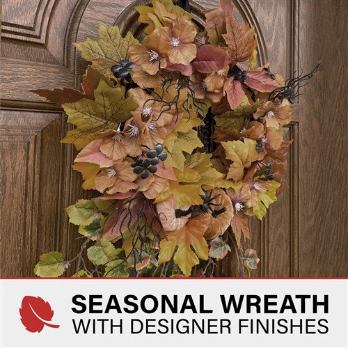 Festive Fall Leaves with Pumpkins Deluxe Designer Autumn Wreath