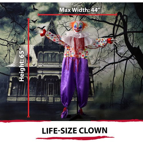 65" Life-Size Animatronic Talking Scary Clown with Flashing Red Eyes